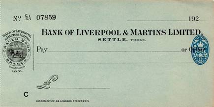 1923 Settle BOLAM Cheque - MBA